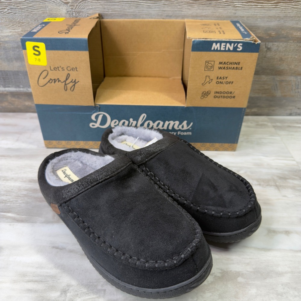 Dearfoams Memory Foam Mens Size S 7-8 Slippers Clog Scuff Indoor‎ Outdoor Black
